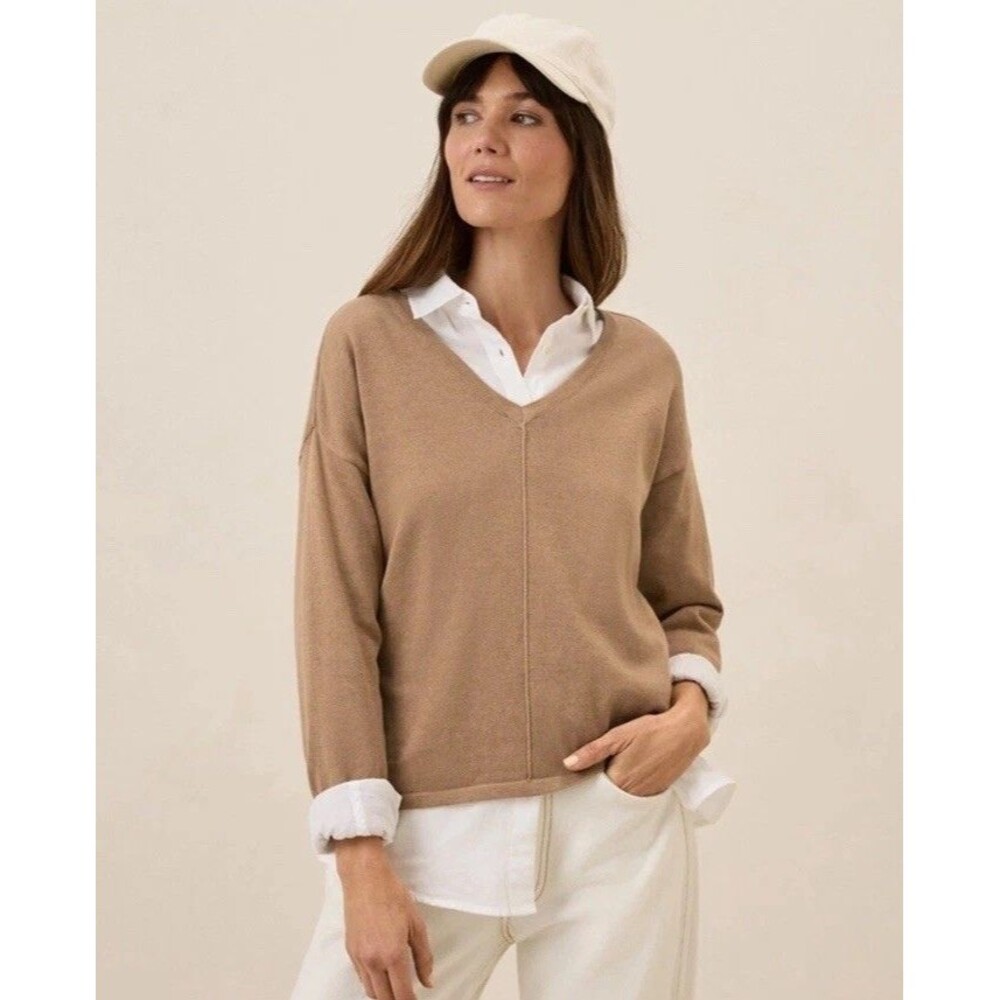 Pact Women's Camel V-Neck Sweater